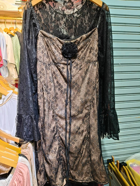 Lacey Long Sleeves Wide Neckline Short Dress